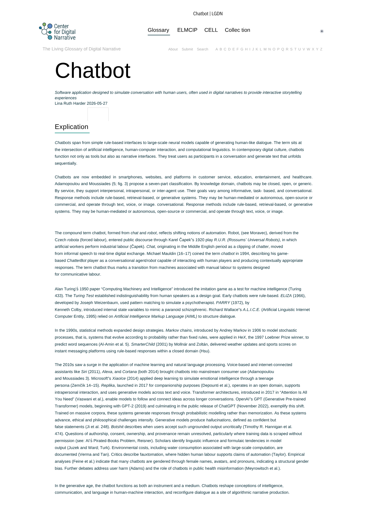 Chatbot Living Glossary of Digital Narrative entry image